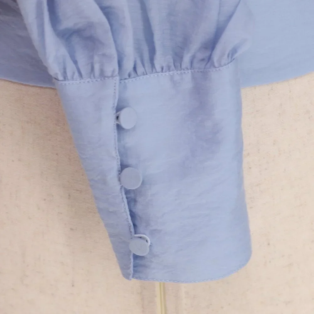 NWT & OTHER STORIES Voluminous Tie Wrap Blouse Semi-Cropped Periwinkle B… - Picture 8 of 12